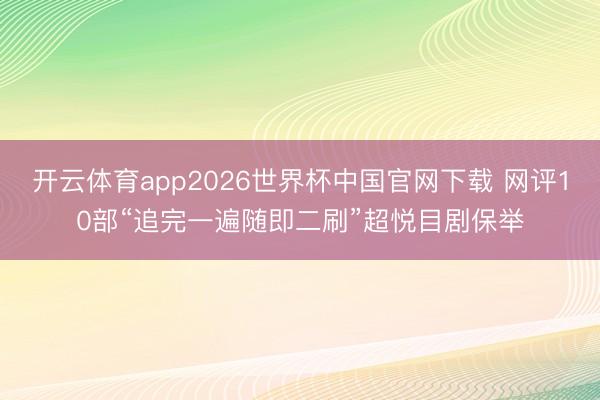 开云体育app2026世界杯中国官网下载 网评10部“追完一遍随即二刷”超悦目剧保举